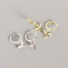 S925 silver dragonfly huggie earrings