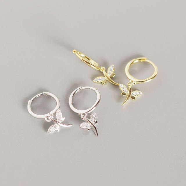 S925 silver dragonfly huggie earrings