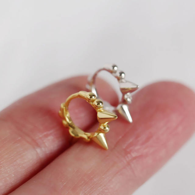 S925 silver bead rivet huggie earrings
