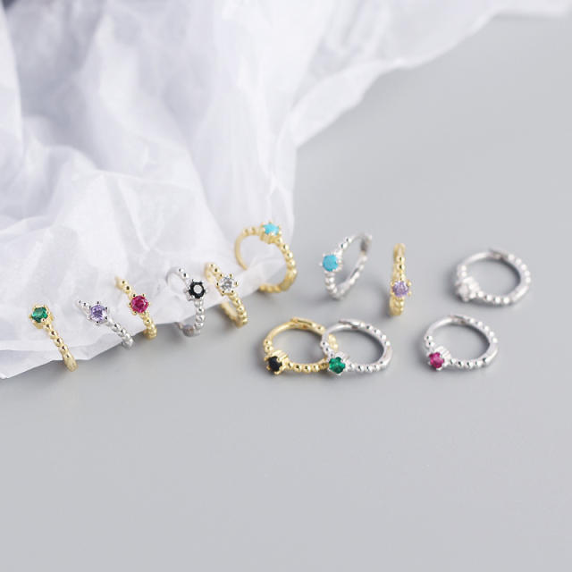 S925 beads diamond huggie earrings