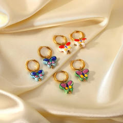 18KG stainless steel butterfly huggie earrings