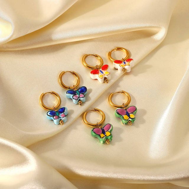 18KG stainless steel butterfly huggie earrings