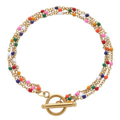 Candy color beads layer stainless steel bracelet