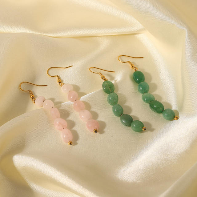Natural stone bead 18KG stainless steel earrings