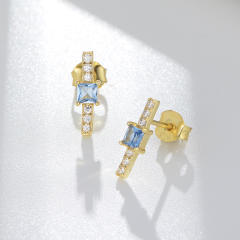 S925 sterling silver square cubic zircon diamond ear studs
