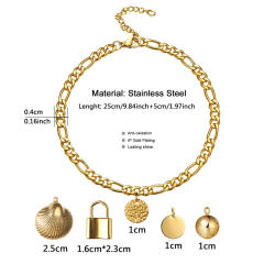 Figaro chain charm stainless steel anklet