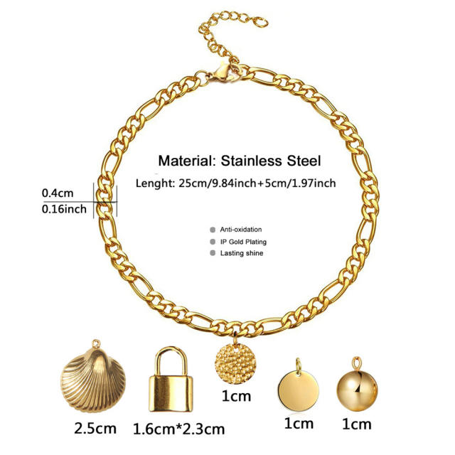 Figaro chain charm stainless steel anklet