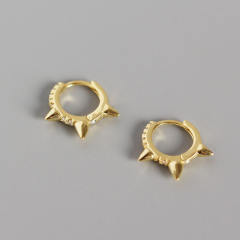 S925 silver rivet diamond huggie earrings