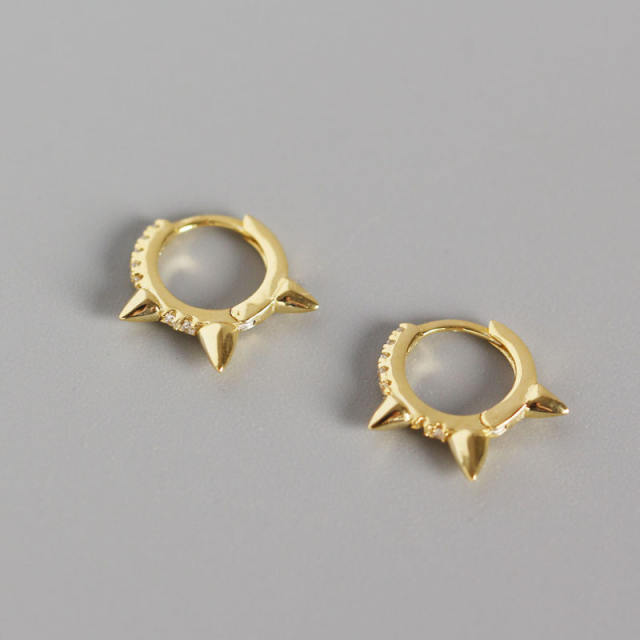 S925 silver rivet diamond huggie earrings