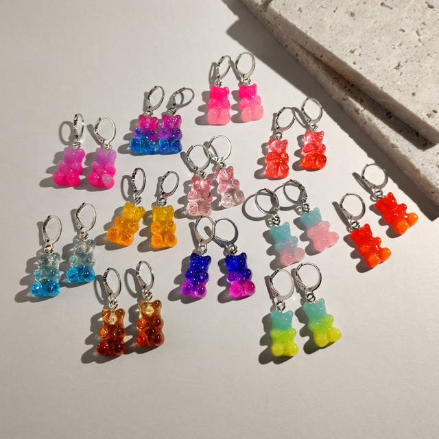 Cute jellly bear colored huggie earrings
