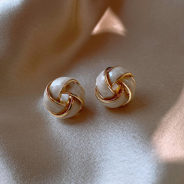 925 needle enamel twist ball ear studs