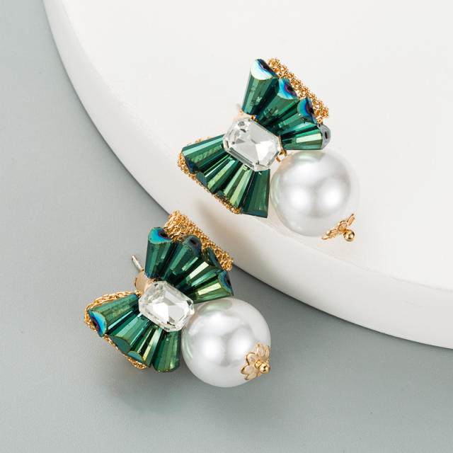 Pearl Pendant crystal flower earrings 925 silver needle