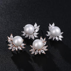 AAA cubic zircon pearl ear studs