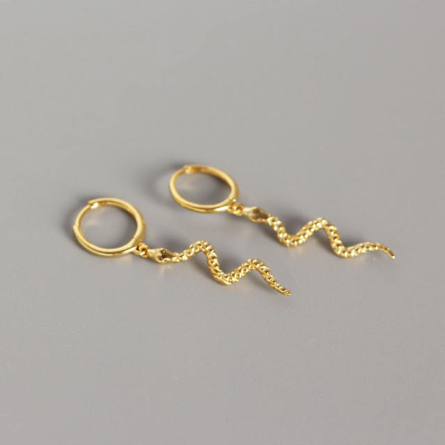 S925 silver snake huggie earrings