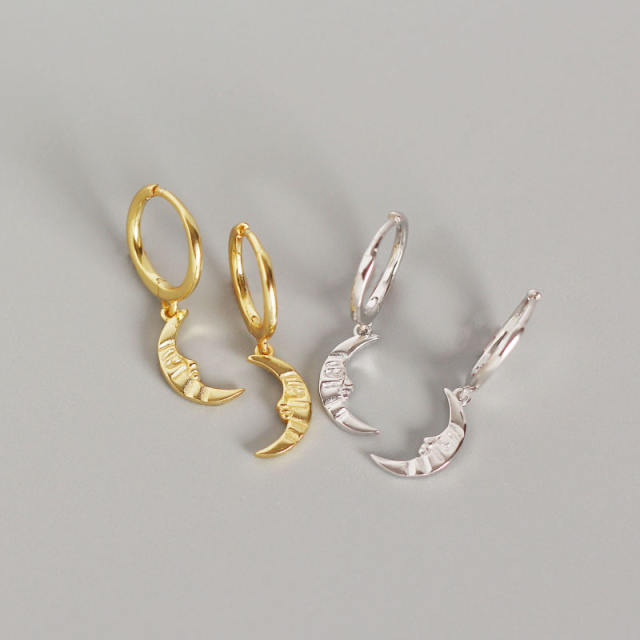 S925 moon drop huggie earrings