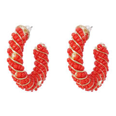 Boho seed beads twisted open hoop earrings