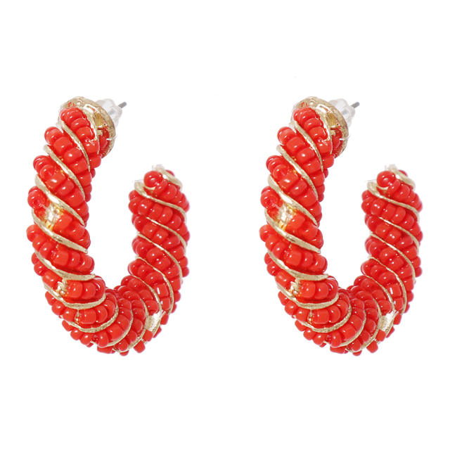 Boho seed beads twisted open hoop earrings