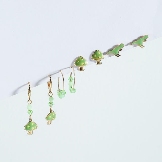 Cute dinosaur mushroom earings set