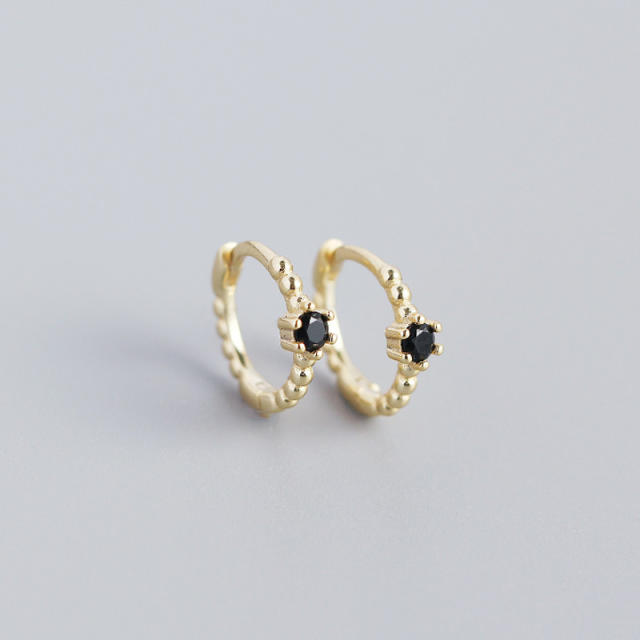 S925 beads diamond huggie earrings