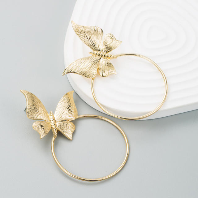 Simple butterfly hoop earrings