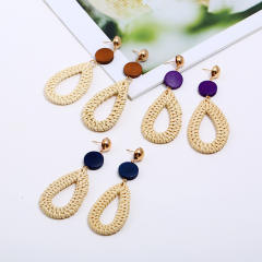 Boho handmade straw dangle earrings