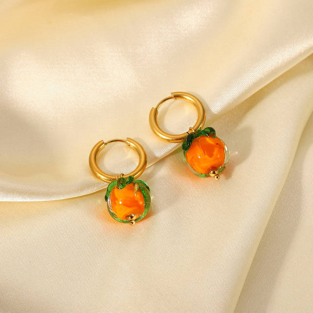 Cute Persimmon 18KG stainless steel huggie earrings