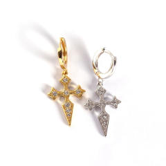 S925 Silver cross diamond baroque earrings