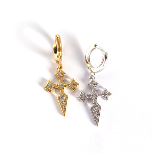 S925 Silver cross diamond baroque earrings