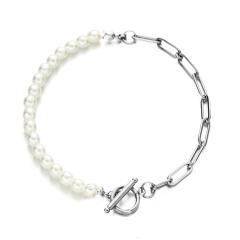 Delicate pearl stainless steel bracelet