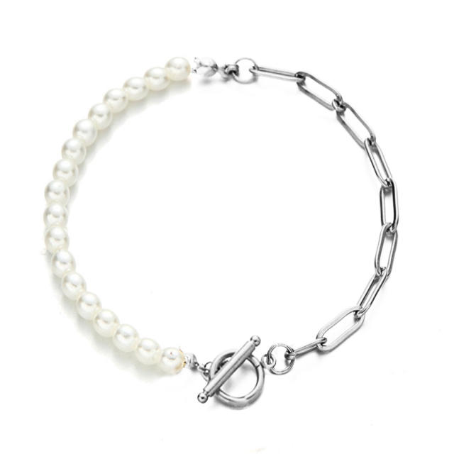 Delicate pearl stainless steel bracelet
