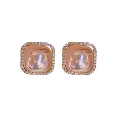 Classic square shaped faux pearl ear studs