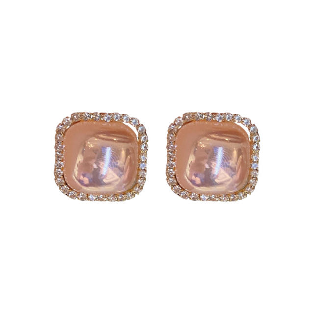 Classic square shaped faux pearl ear studs