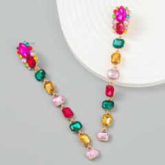 Glass crystal statement long earrings