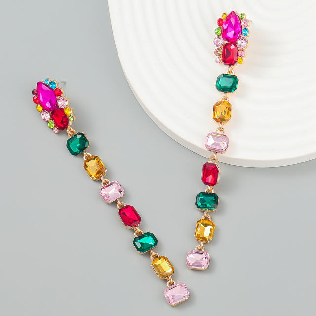 Glass crystal statement long earrings