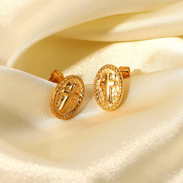 Cross 18KG stainless steel ear studs