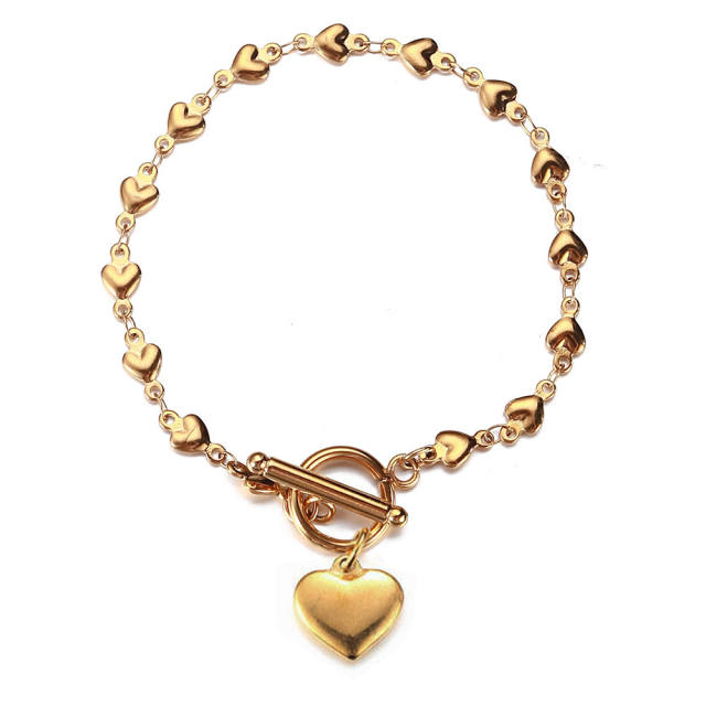 Korean fashion heart charm stainless steel bracelet