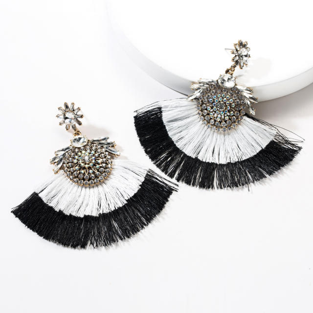 Diamond fan-shaped tassel earrings