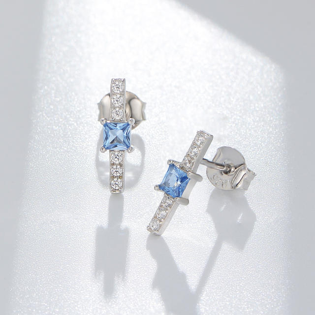S925 sterling silver square cubic zircon diamond ear studs