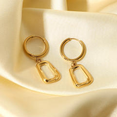 14KG stainless steel hollow square huggie earrings