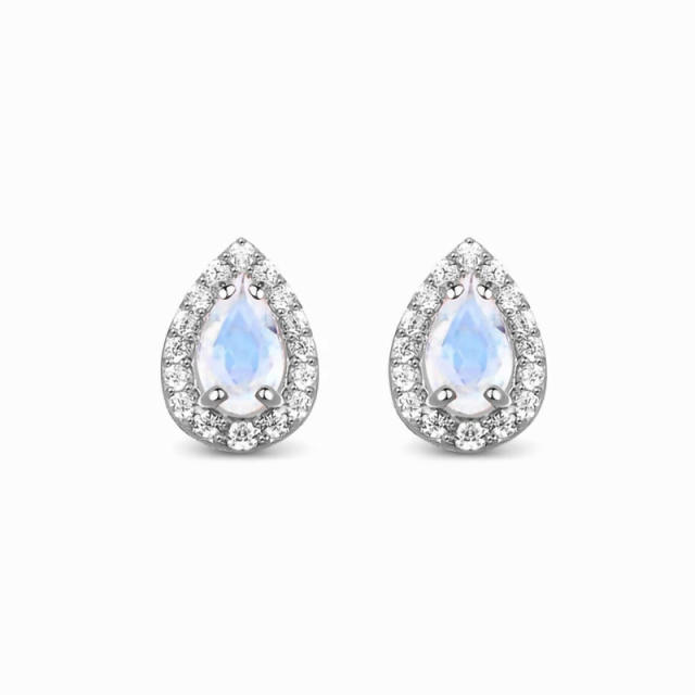 S925 sterling silver moonstone ear studs