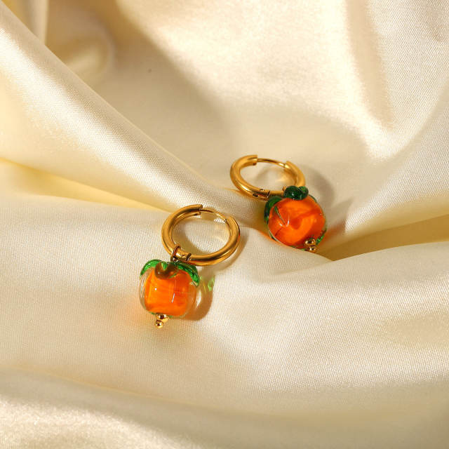 Cute Persimmon 18KG stainless steel huggie earrings