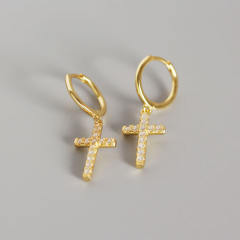 S925 cross diamond huggie earrings