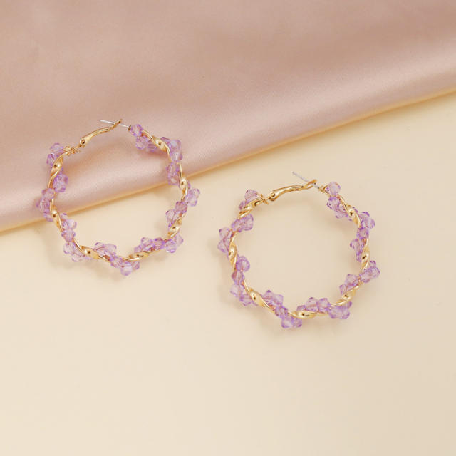 Color beads braided hoop earrings