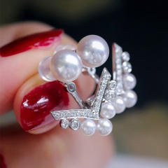 Faux pearl V shape jacket earrings