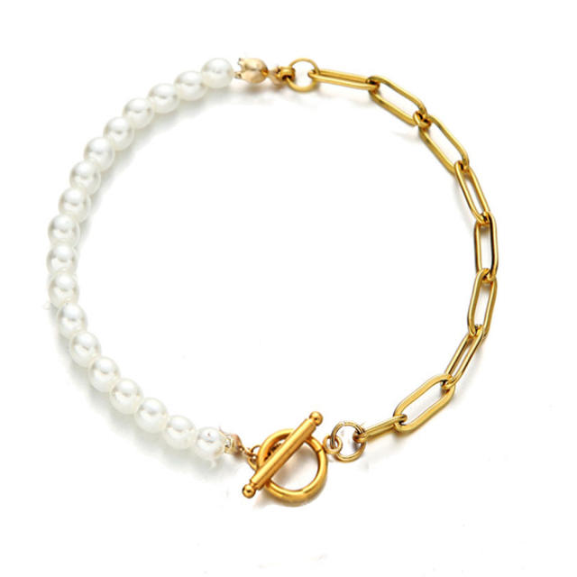 Delicate pearl stainless steel bracelet
