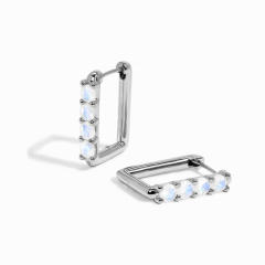 S925 sterling silver moonstone huggie earrings