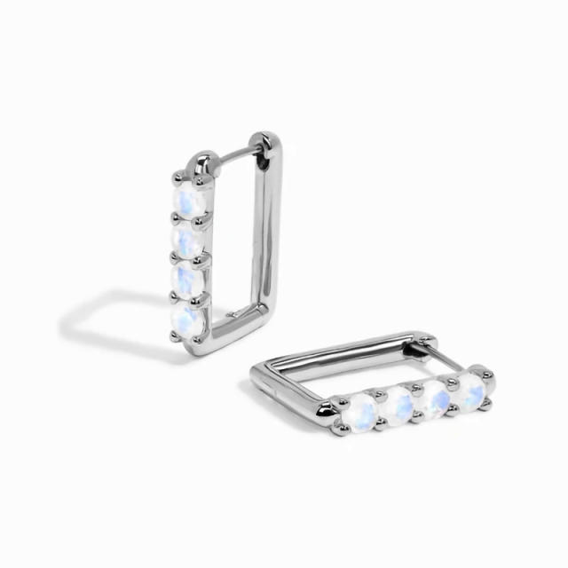 S925 sterling silver moonstone huggie earrings
