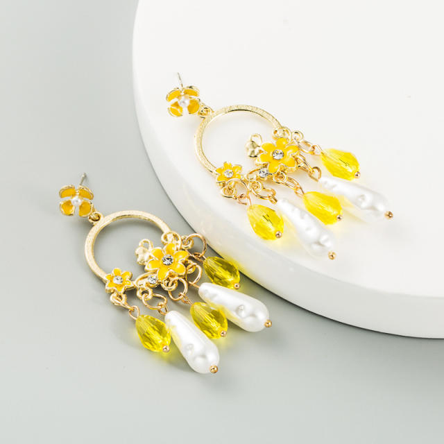 Pearl Crystal pendant flower dangling earrings