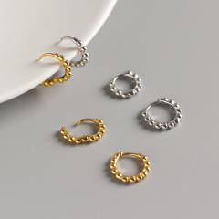 S925 silver beaded huggie earrings