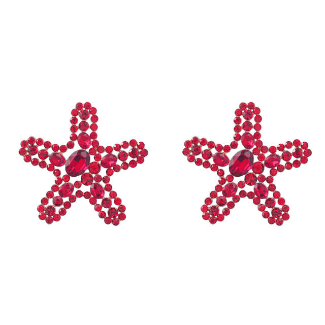 Statement rhinestone colored starfish ear studs
